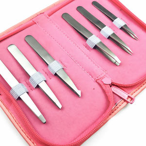 Venta caliente de lujo Rosa conjunto 6 torcedores inclinados de acero inoxidable acabado de espejo pinzas para astillas de pelo cejas de alta calidad - Product Image 5