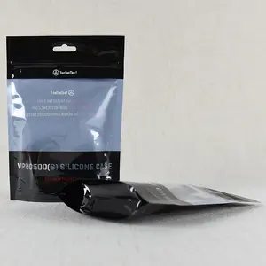 Pencere ile UV baskı ayakta duran torba siyah özel 2 renkli baskı Euro delikleri ile silikon kılıf kilitli torbalar