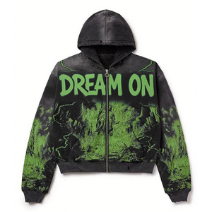 <b>Vintage</b> Acid Wash <b>Zip</b> <b>Up</b> <b>Hoodie</b> for Men Distressed Heavyweight French Terry Sun Faded Digital Print - Product Image 6