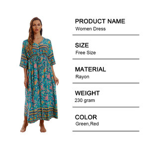 Vestido Maxi Floral Estilo Bohemia 2021 para Mujer, Blusas con Cintura Elástica, Tops Elegantes con Decoración Drapeada para Ocio en la Playa, Digital - Product Image 5