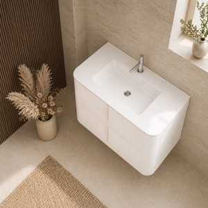 Havana <b>White</b> Ribbed Front 100cm <b>White</b> <b>Wall</b>-Hung Bathroom <b>Cabinet</b> - Product Image 2