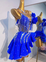 Concours de danse latine vêtements paillettes et strass Oblique Performance vêtements haut de gamme gland danse latine jupe robe
