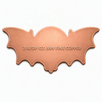 Pièces de monnaie en cuivre haute qualité .999 pur, pièce de monnaie en forme de chauve-souris pour Halloween, impression UV colorée, pièces de monnaie en cuivre à lune lumineuse