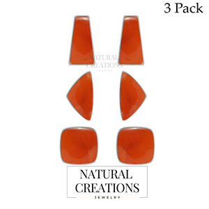 Boucles d'oreilles clous en argent sterling 925 de qualité supérieure, avec pierre de cornaline, forme carrée semi-trillion, fermoir papillon, sertissage clos, pour mariage - Product Image 3