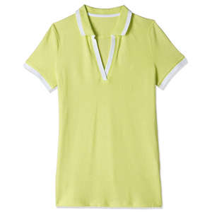 Polo pour femme personnalisé de haute qualité, à manches courtes et col en V, en coton respirant, coupe ajustée, décontracté, avec bordures contrastées, pour le golf et le tennis, vente en gros - Product Image 3