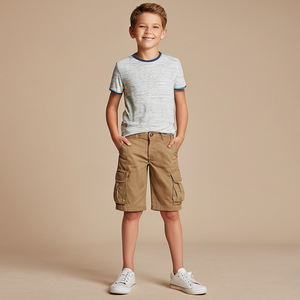 Pantalones Cortos de Sarga para Niños, Diseño Clásico de Color Sólido, Tela de Sarga de Algodón Cómoda, Cintura Elástica, Duraderos para el Verano, Ropa Casual Escolar - Product Image 4