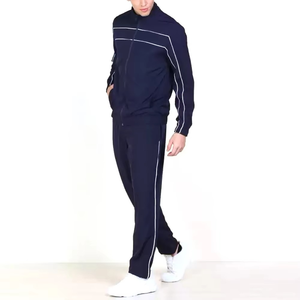 Ensemble de survêtement unisexe bleu marine, style sportif, respirant, en polyester, deux pièces, avec fermeture éclair intégrale, poches latérales, coupe classique, idéal pour l'été - Product Image 2