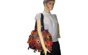 Bolso de mano Banjara con estilo bohemio de gran capacidad de algodón étnico colorido bordado espejo trabajo cremallera portátil para fiestas - Product Image 5