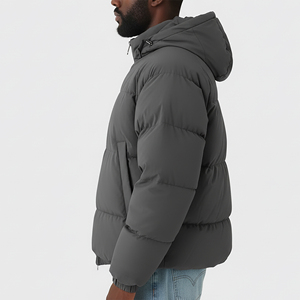 Chaqueta Acolchada de Lona con Capucha de Color Liso de Alta Calidad para Hombre, Estilo Urbano Holgado, Cálida para Invierno, con Cierre de Cremallera, Cortavientos - Product Image 6