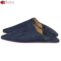 Artisan marocain Babouche pantoufles personnalisé bleu jean coton anti-dérapant poids léger en caoutchouc pour diapositives personnalisées pour les paires d'hiver