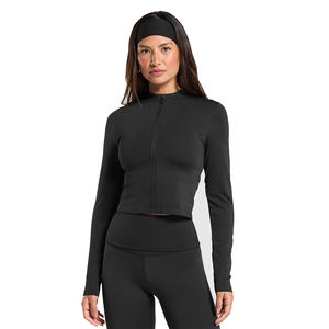 เสื้อแจ็คเก็ตออกกำลังกายแขนยาวสำหรับผู้หญิงแจ็คเก็ตโยคะระบายอากาศได้ลายพื้นมีซิปคอตั้งชุดออกกำลังกาย1ชิ้น - Product Image 1