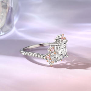 Jeulia 18K Gold Plated Sterling <b>Silver</b> <b>Emerald</b> Cut Bypass Flower Butterfly Engagement <b>Ring</b> - Product Image 6