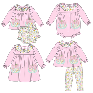 Set di Abbigliamento Personalizzato per Neonata con Ricamo a Punti Smock, Tema Autunno Inverno Halloween e Ringraziamento, Motivo Zucca e Fiori Rosa - Product Image 1