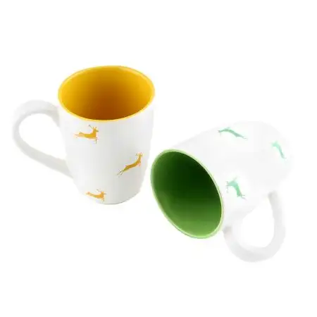 लक्जरी उच्च गुणवत्ता पीले और हरे रंग रनिंग हिरण सजावटी Handcraft सिरेमिक कॉफी मग घर रसोई सजावट उपहार आइटम