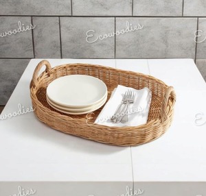 Bandejas de almacenamiento de vajilla de bambú individuales de tamaño personalizado con patrón cesta de ratán tejida plegable para servir en la sala de estar - Product Image 5
