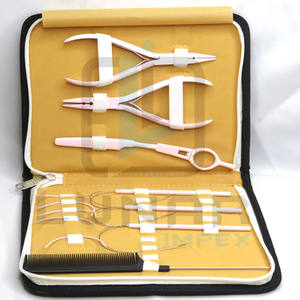 Nuevo kit de herramientas de extensión de cabello de fabricación en color rosa claro de bebé con estuche de cuero de PVC de color beige - Product Image 4
