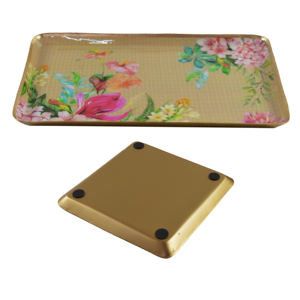 Plateau de luxe en métal émaillé sur le thème de l'or 2 tailles accessoires de cuisine plateau de service prix de gros fabriqué à des fins décoratives - Product Image 4