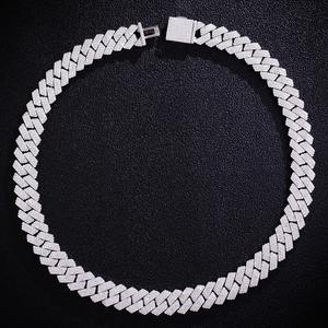 Cadena Cubana Personalizada de 15 mm con Tres Hileras de Moissanita, Plata de Ley 925 Maciza, Chapada en Oro Blanco, Estilo Hip Hop, Joyería - Product Image 5