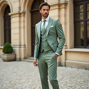 Giacca <span class=keywords><strong>da</strong></span> <span class=keywords><strong>uomo</strong></span> personalizzata <span class=keywords><strong>verde</strong></span> salvia a tre pezzi <span class=keywords><strong>abito</strong></span> <span class=keywords><strong>da</strong></span> festa nuziale <span class=keywords><strong>abito</strong></span> <span class=keywords><strong>da</strong></span> cerimonia Slim Fit monopetto formale - Product Image 3
