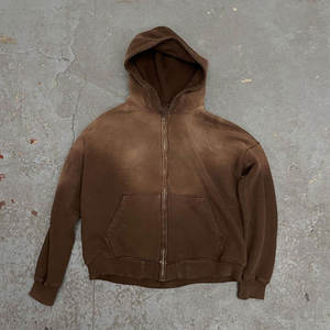 Venta al por mayor de algodón mezclado piedra lavada peso pesado Zip up con capucha hombres invierno Vintage Sun Faded Hoodie - Product Image 3