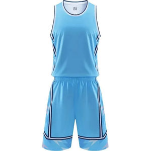 Ensemble d'uniformes de basket-ball en polyester respirant personnalisé 150GSM bleu et blanc imprimé par sublimation de couleur pour la formation d'équipe scolaire - Product Image 6