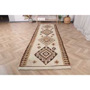 Turkish Runner Rug 2.8x9.1 ft, <b>Brown</b> Plants & trees Vintage <b>Wool</b> Rug - Product Image 2