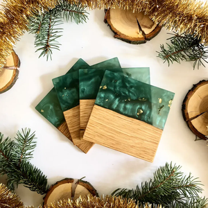 STYLE Quality Epoxy Resin <b>Coasters</b> <b>Set</b> With Ocean Effect Decorative Square Round Epoxy Wood Resin <b>Coaster</b> by Craftsy Home - Product Image 2