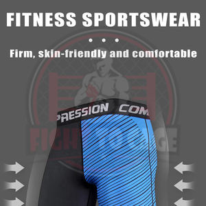 Quick-Dry Flexible Long Sleeve Compression Trousers Stretchy Waist Shorts 2-Piece Printed Spandex/Nylon Rash Guard <b>Set</b> for Men - Product Image 4