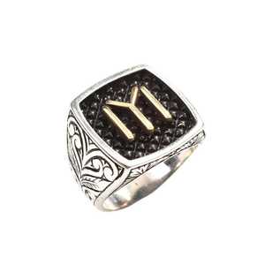 Bague pour homme en argent sterling 925, objet de collection culturel, avec serti clos en forme de bouclier et gravure de bras de la tribu Kay, pour usage quotidien - Product Image 1