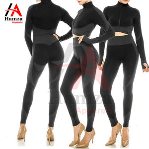 Ensemble de vêtements de sport élégant noir à manches longues avec col zippé Ensemble de yoga en tissu 200 GSM de haute qualité pour les entraînements de gymnastique - Product Image 6