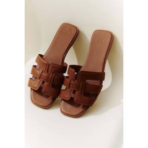 Pantoufles d'hiver en cuir véritable à enfiler, à bout ouvert, antidérapantes, respirantes et légères, avec semelle intérieure en PVC et motif imprimé - Product Image 1