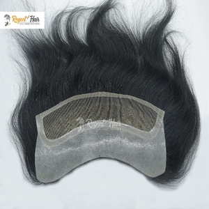 Vente en gros de postiche REGENT noué à la main de qualité supérieure pour homme Stock de cheveux humains à l'avant de la peau disponible style vague naturelle droite - Product Image 2