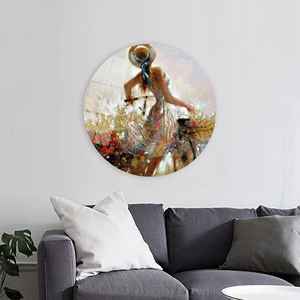 Obra de arte impresa en lienzo: Elegante diseño abstracto de mujer con bicicleta, arte en vidrio templado - Product Image 1