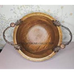 Stylish <b>Wooden</b> <b>Salad</b> <b>Bowl</b> with Deep Rich Color Perfect with Metal Handle for Serving <b>Salads</b> Mixing Ingredients for Other Dishes - Product Image 1