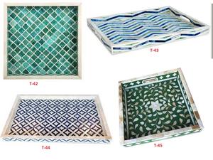 Plateaux ronds décoratifs en bois élégants faits à la main avec incrustations d'os pour la restauration, la maison, l'hôtel, le restaurant, les mariages, les fêtes, le service sur table - Product Image 2