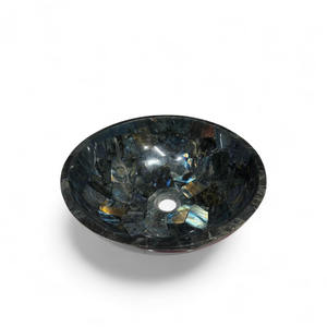 Évier en pierre de labradorite ronde, lavabo en marbre complexe, évier de comptoir moderne, décoration intérieure de salle de bain et de spa - Product Image 1