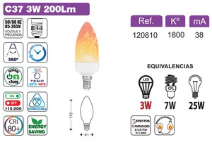 Bombilla LED tipo vela de 3W con efecto de llama realista (BBlite 121810) - Product Image 2