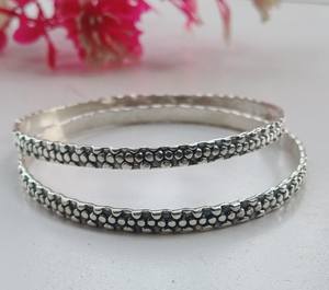 925 <b>Silver</b> Plated 2 Set Pattern Textured Vintage Bahamian Daily Wear <b>Bangle</b> Stackable Adjustable Bracelet <b>Women</b> Fashion Jewelry - Product Image 2