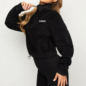 Vente en gros de sweat à capuche à demi-fermeture éclair en polaire à manches longues avec cordon de serrage réglable Logo personnalisé 1/2 sweat-shirt à fermeture éclair pour femmes - Product Image 5
