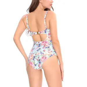 2023 nuevo traje de baño de una pieza para mujer, traje de baño Sexy con cordones florales para mujer, traje de baño sólido, ropa de playa de verano, traje de baño con volantes - Product Image 2