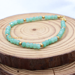 Dernière Collection Argent 925 Calcédoine Verte Naturelle Ronde Pierres Précieuses À Facettes Bracelet Stratchable Bracelets De Guérison Spirituelle - Product Image 3