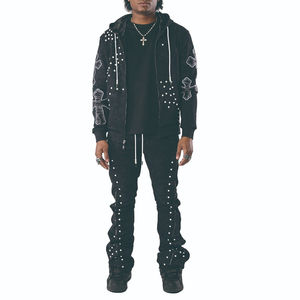 เสื้อฮู้ดดี้ผ้าฝ้ายคุณภาพสูง 100% สำหรับฤดูหนาว แขนยาว ซิป ประดับมุกและคริสตัล แห้งเร็ว สไตล์วินเทจ ปักลาย апплика - Product Image 1