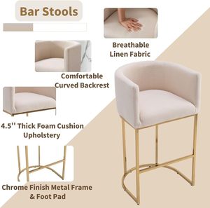 Reposabrazos de tela de lino moderno de lujo, taburetes de Bar con marco de hierro, sillas altas para comedor, hogar, Cocina, Restaurante al aire libre, centro comercial, uso en el salón - Product Image 4