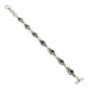 Pulsera de Cadena de Plata 925 Tibetana de Moda Vintage Art Palace con Zafiro Azul Natural Engastado en Bisel, Regalo para Mujer - Product Image 1