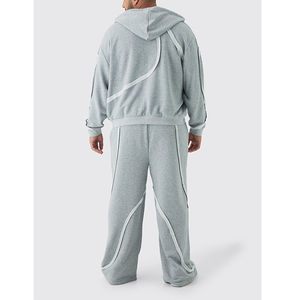 Survêtement homme de haute qualité en coton d'hiver, style streetwear, gris, jambe large, surdimensionné, style boxy, avec fermeture éclair, panneau brodé, jogging - Product Image 2