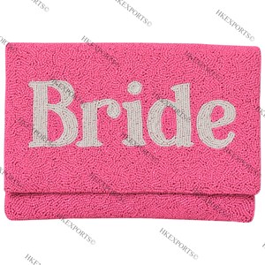 Pink Fold Over Clutch With Bride Lettering For Wedding Party Women Fashion <b>Handbag</b> - Product Image 2