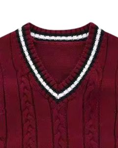 Maroon Knitted Sleeveless <b>Sweater</b> Vest With V Neck Trim <b>Cable</b> <b>Knit</b> Pattern Soft Warm Winter Wear For Students - Product Image 4