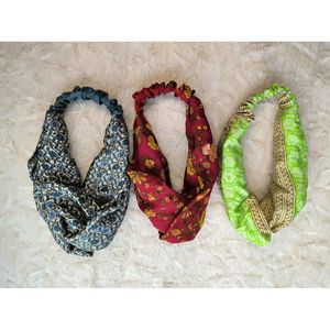 Set of 3 Bohemian Vintage Silk Sari Headbands Handmade Recycled Front Knot Hair Accessories Cute <b>Girly</b> Bridesmaids <b>Gift</b> - Product Image 1