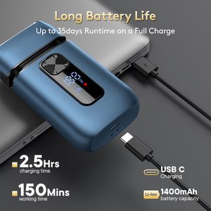 Afeitadora Eléctrica Inalámbrica Recargable USB-C, Resistente al Agua, para Hombre, Azul, con Doble Cuchilla, IPX7 - Product Image 6