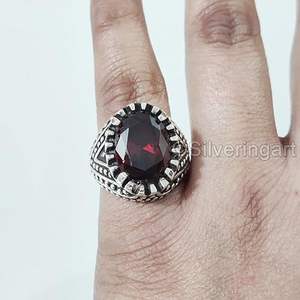 ขายส่งแหวนผู้ชายมาใหม่พลอยโกเมนธรรมชาติพลอยพลอย925สำหรับวันเกิด - Product Image 6